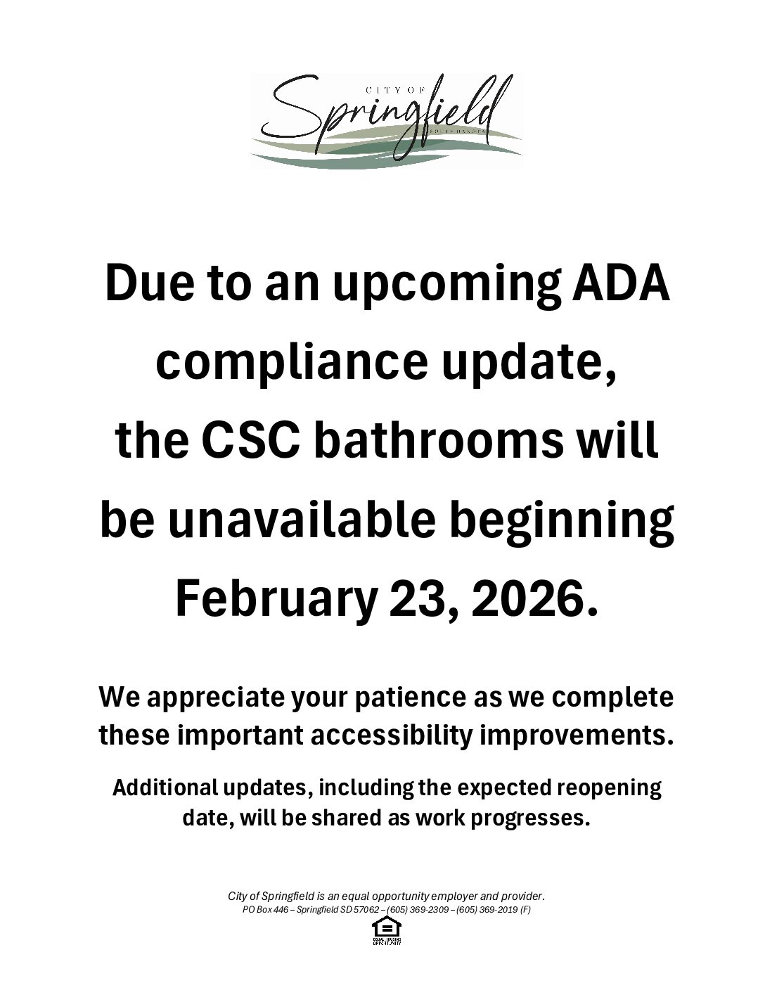 CSC Bathrooms Unavailable