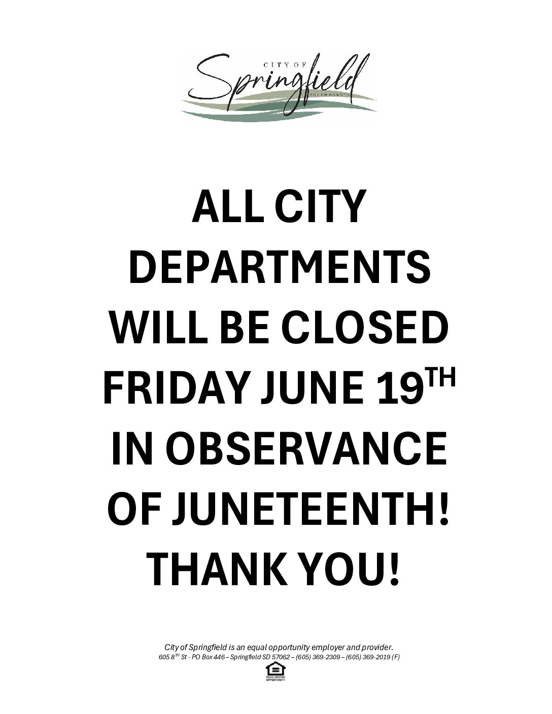 City Departments Closed- June 19th