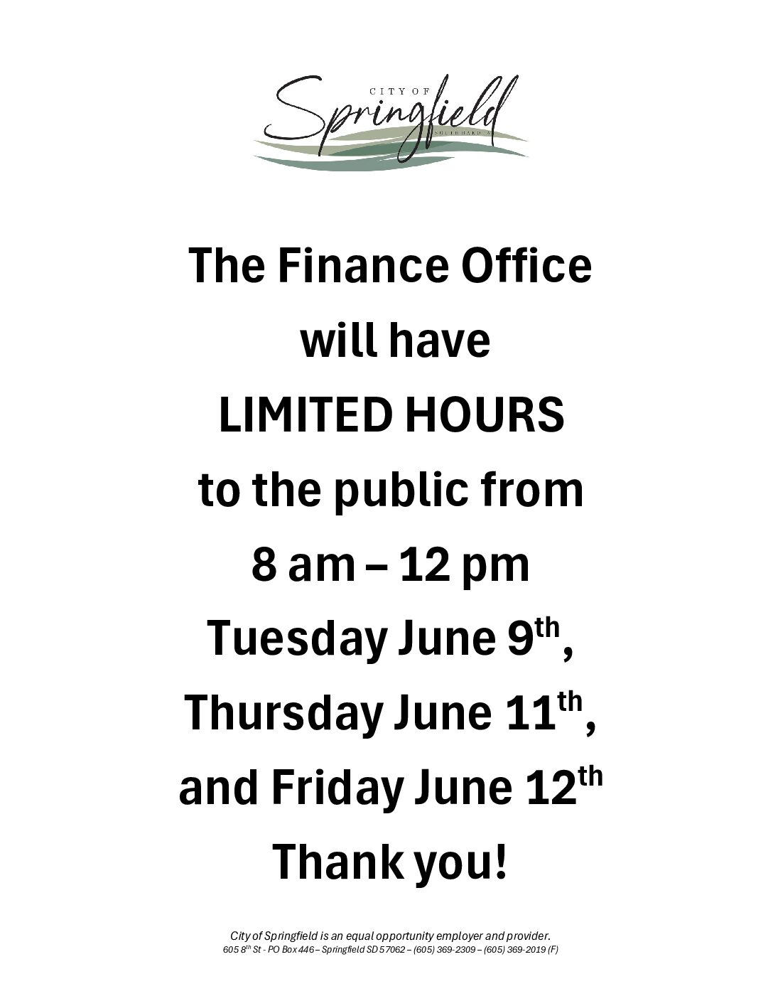 Finance Office-Limited Hours