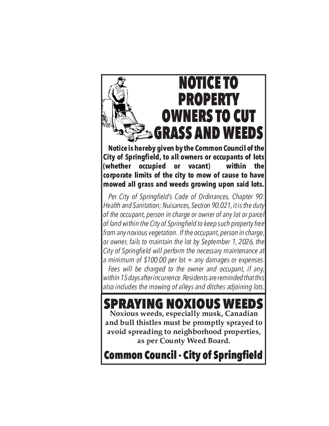 Grass & Noxious Weeds Notice