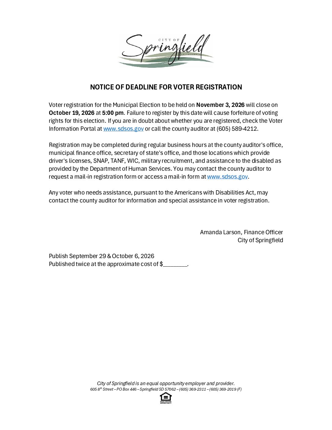 Deadline for Voter Registration